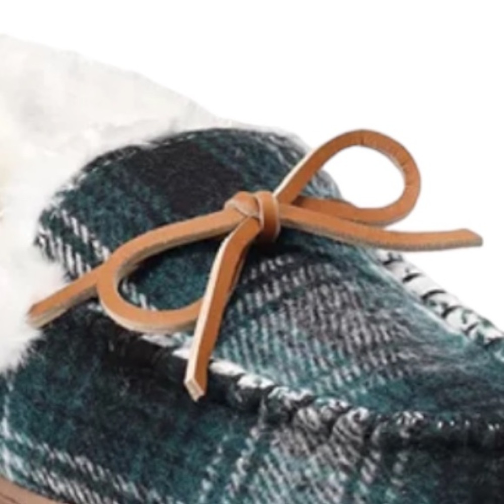 NWT Sonoma Goods For Life Plaid Felt Green & Ivory Moccasins Womens Size S (6-7) - Picture 5 of 9